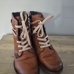 Brown Leather Lace-Up Boots Size 38